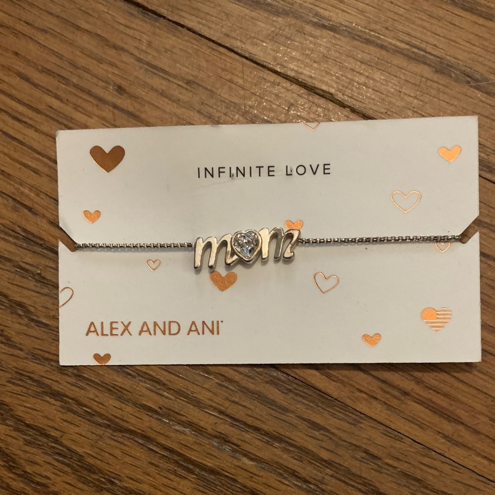 Alex and Ani Silver 'Mom' Bracelet with Clear Crystal Heart